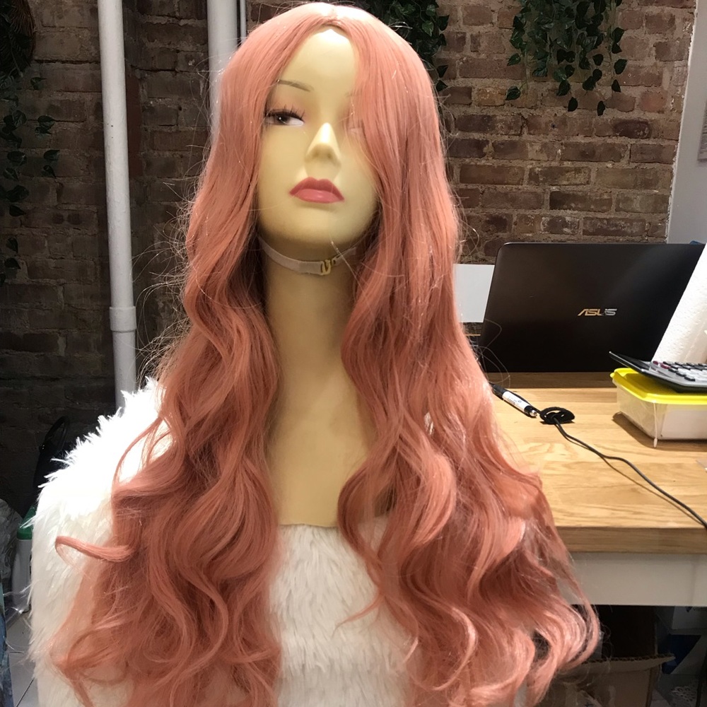 Human hair blend gold Rose pink wig - Picture 2 of 7
